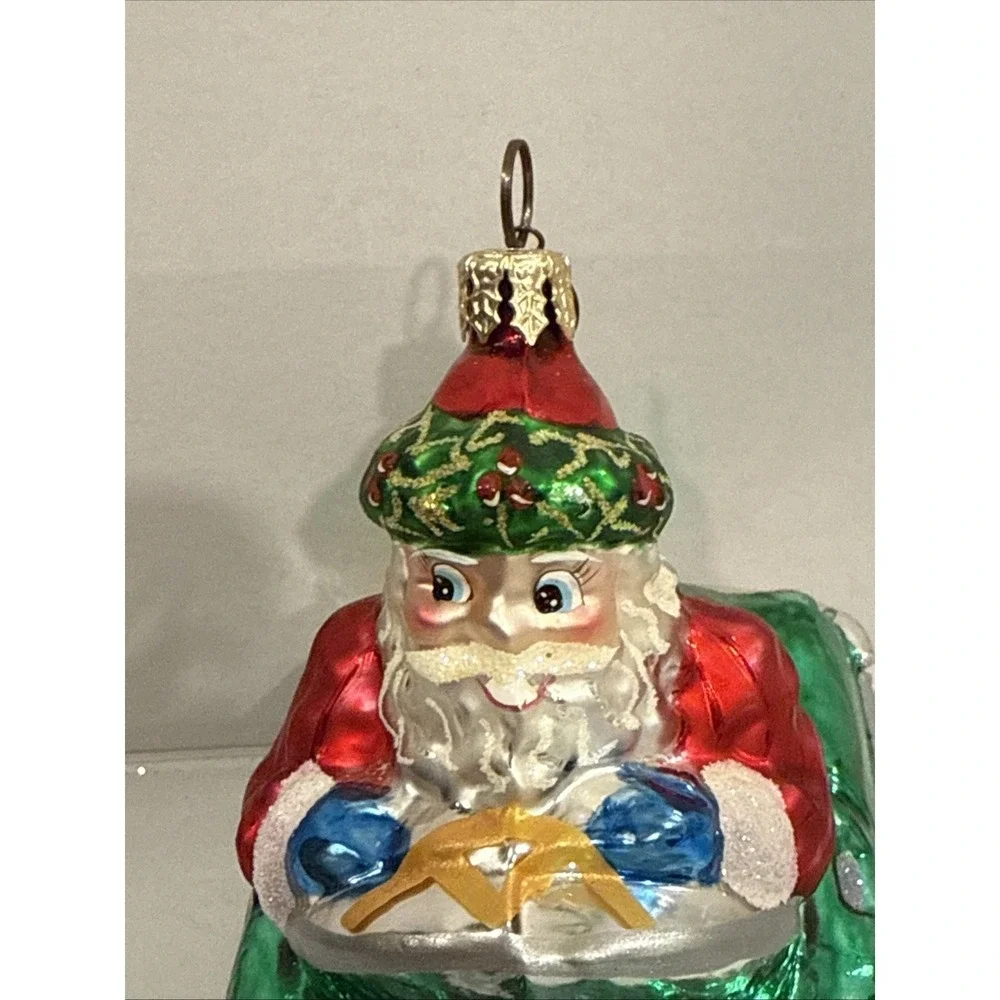 Radko Santa Claus Holly Trim Hat in Green Convertible‎ Car Christmas Ornament